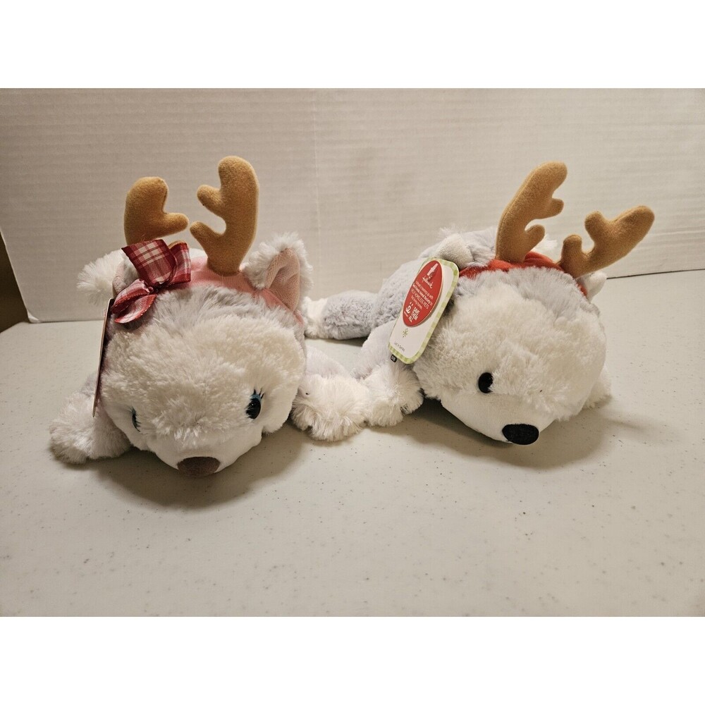 Hallmark Floppy Husky Reindeer Dogs Jingle And Bells Set NWT Christmas Holiday